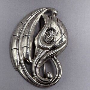 Calla Lily Modernist Brooch Danecraft Sterling Silver Embossed Pin Boutonniere